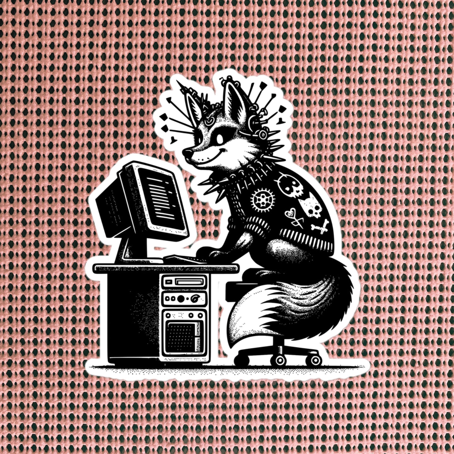 Punk Rock Fox on Computer Sticker, Cyberpunk Fox with Tech Sticker, Weirdcore Weird Stuff, Original Steampunk Warcore Art
