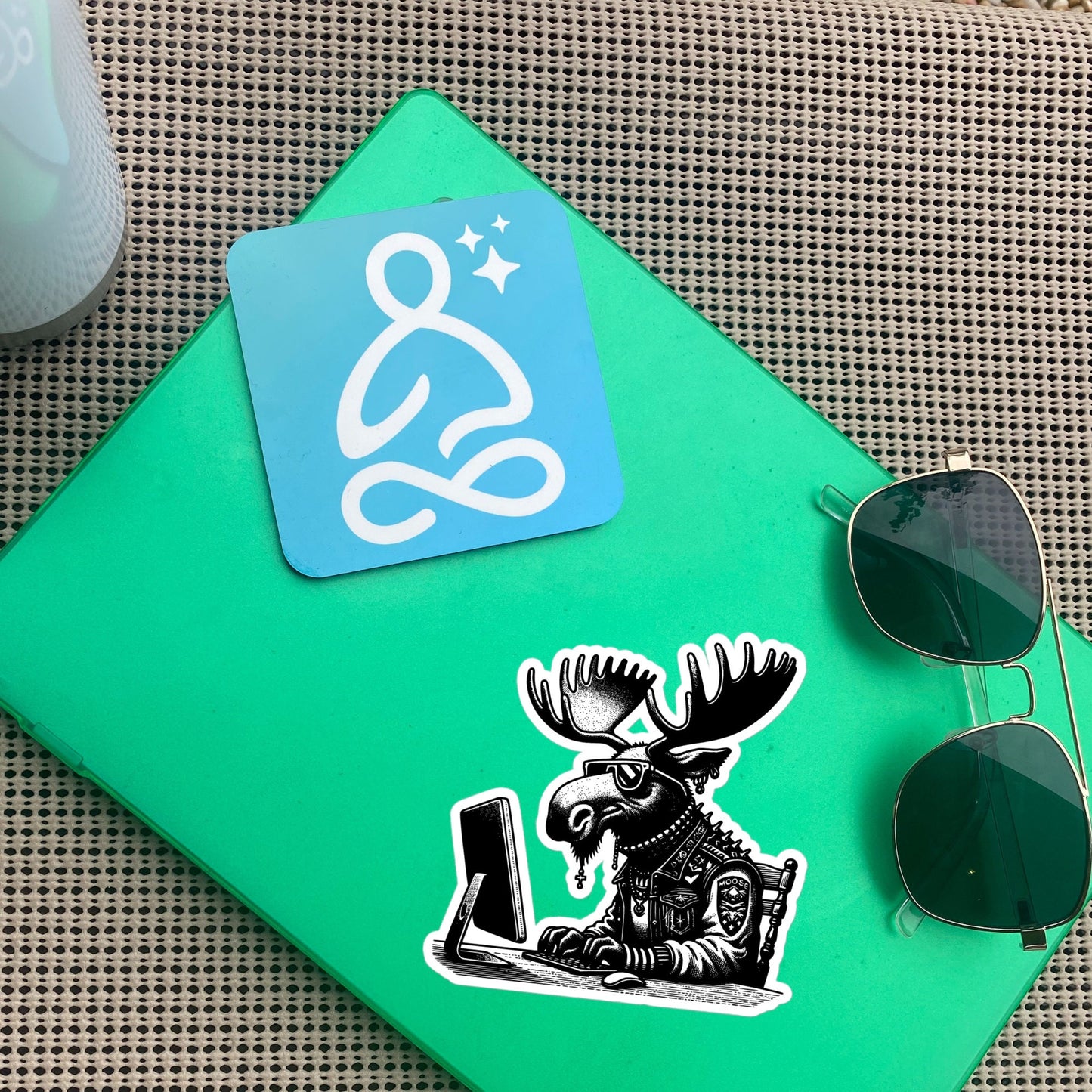 Punk Rock Moose on Computer Sticker, Cyberpunk Moose with Tech Sticker, Weirdcore Weird Stuff, Original Steampunk Warcore Art