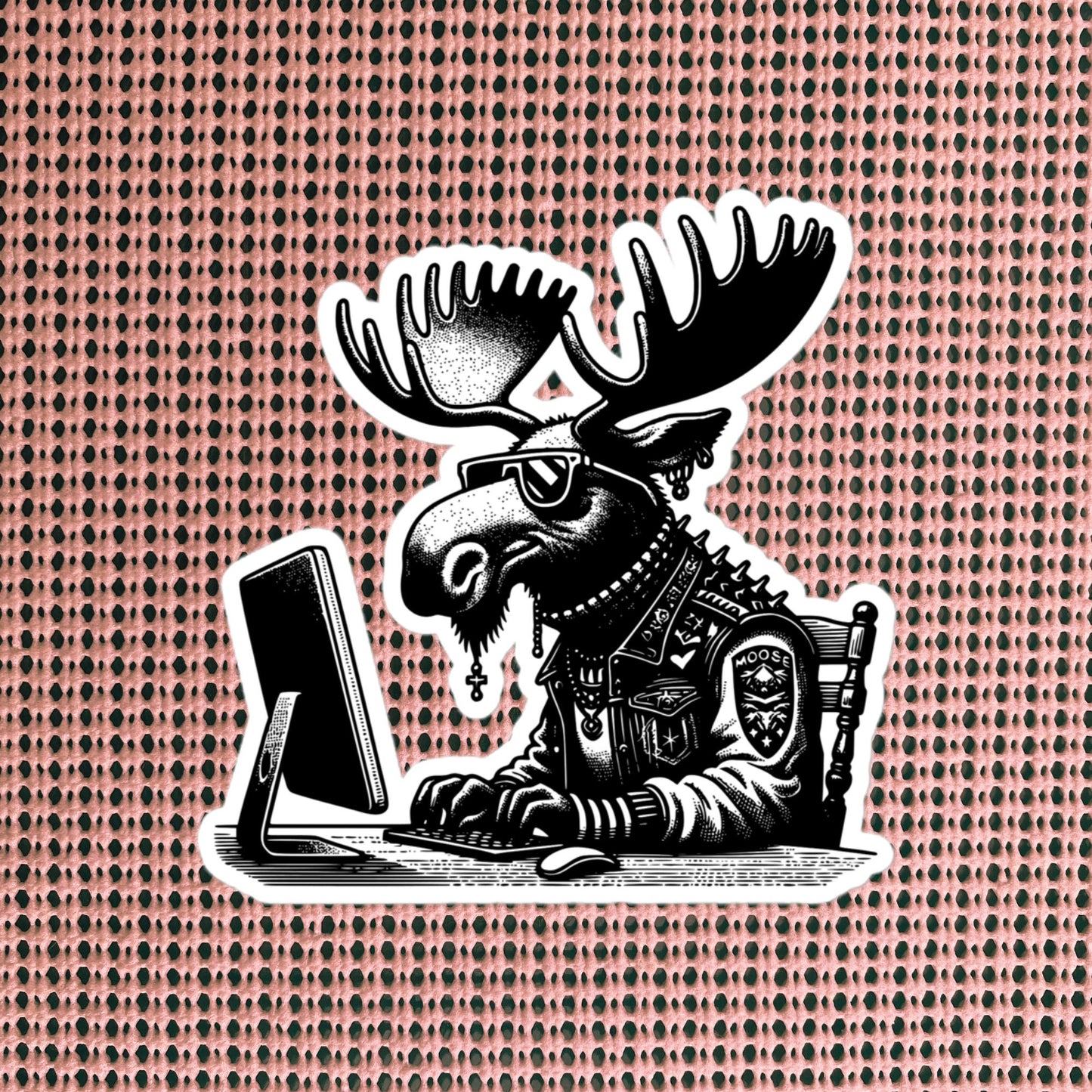 Punk Rock Moose on Computer Sticker, Cyberpunk Moose with Tech Sticker, Weirdcore Weird Stuff, Original Steampunk Warcore Art