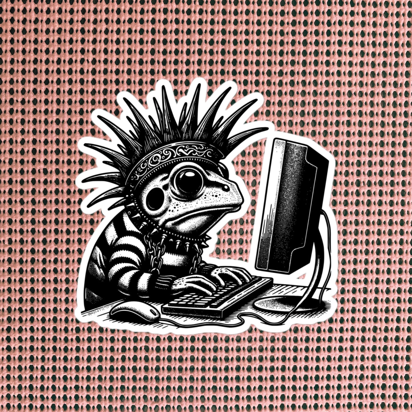 Punk Rock Frog on Computer Sticker, Cyberpunk Frog with Tech Sticker, Weirdcore Weird Stuff, Original Steampunk Warcore Art