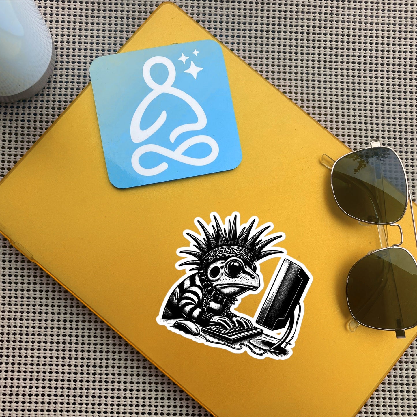 Punk Rock Frog on Computer Sticker, Cyberpunk Frog with Tech Sticker, Weirdcore Weird Stuff, Original Steampunk Warcore Art
