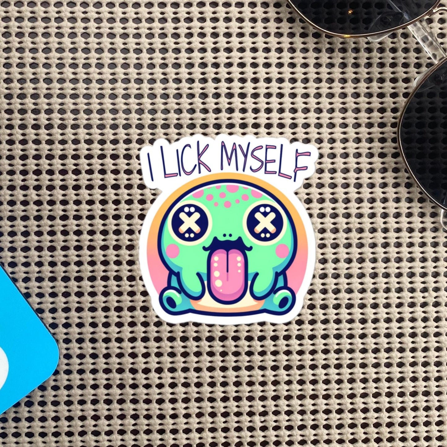 Weirdcore Trippy Pastel Goth River Toad I Lick Myself Waterproof Vinyl Sticker