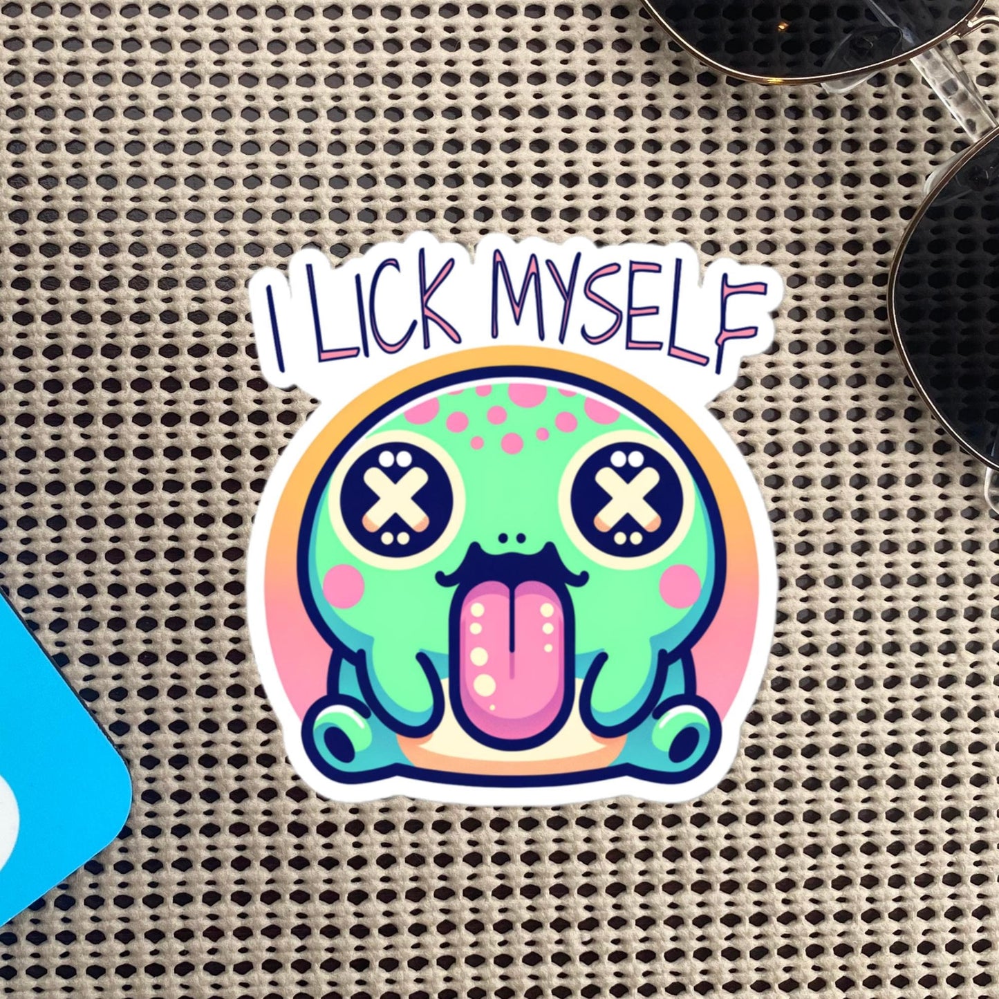 Weirdcore Trippy Pastel Goth River Toad I Lick Myself Waterproof Vinyl Sticker