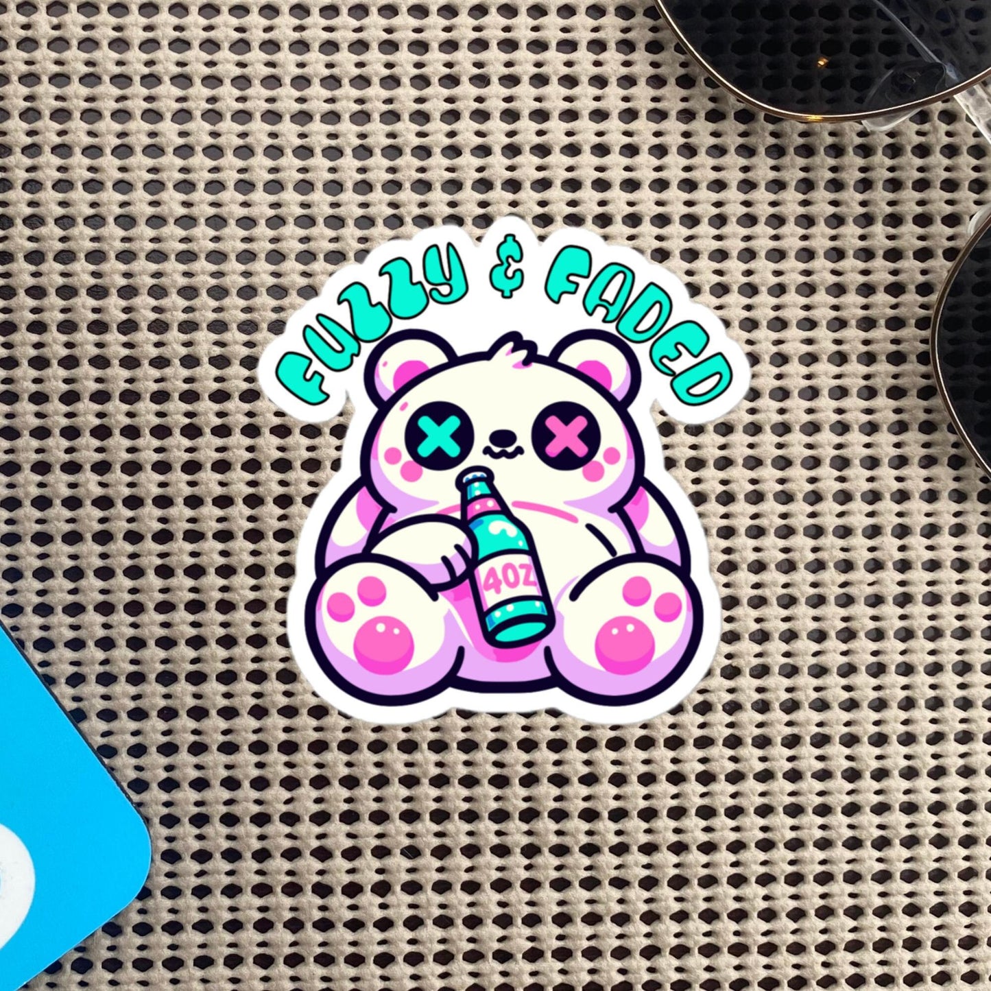 Cute Weirdcore Trippy Pastel Goth Bear Fuzzy & Faded Waterproof Vinyl Sticker