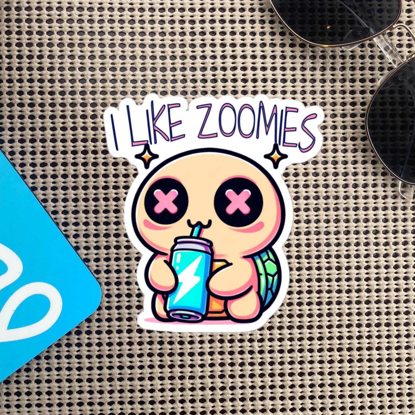 Weirdcore Cute Pastel Goth Turtle I like Zoomies Trippy Grunge Waterproof Vinyl Sticker