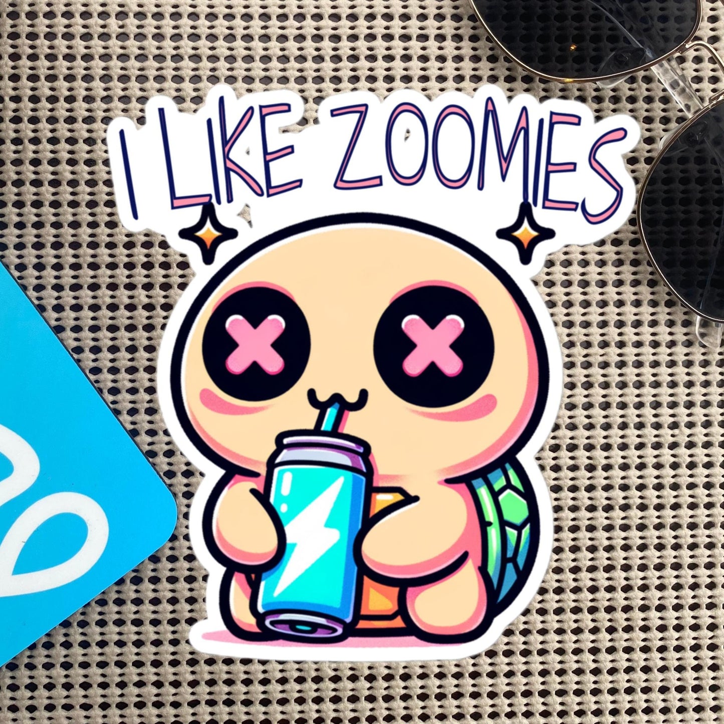 Weirdcore Cute Pastel Goth Turtle I like Zoomies Trippy Grunge Waterproof Vinyl Sticker