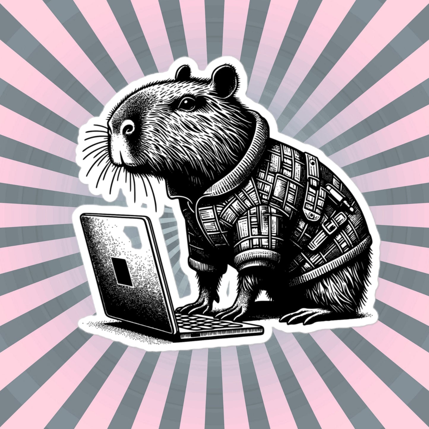 Punk Rock Capybara on Computer Sticker, Cyberpunk Capybara with Tech Sticker, Weirdcore Weird Stuff, Original Steampunk Art Unique Gift