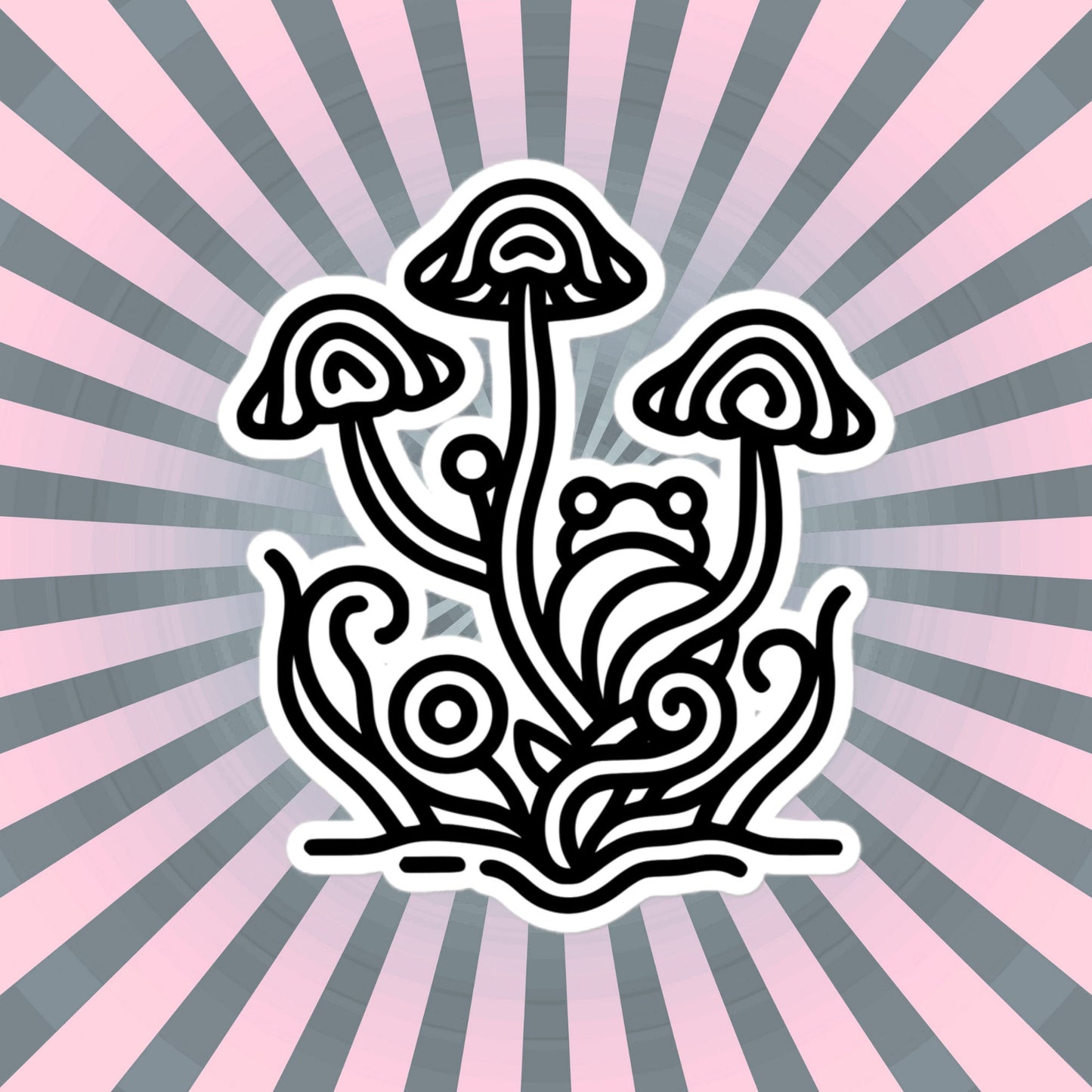 Whimsical Tribal Frog Mushrooms Vinyl Sticker, for Car, Bumper, Scrapbooking, Skateboards, or Crafts