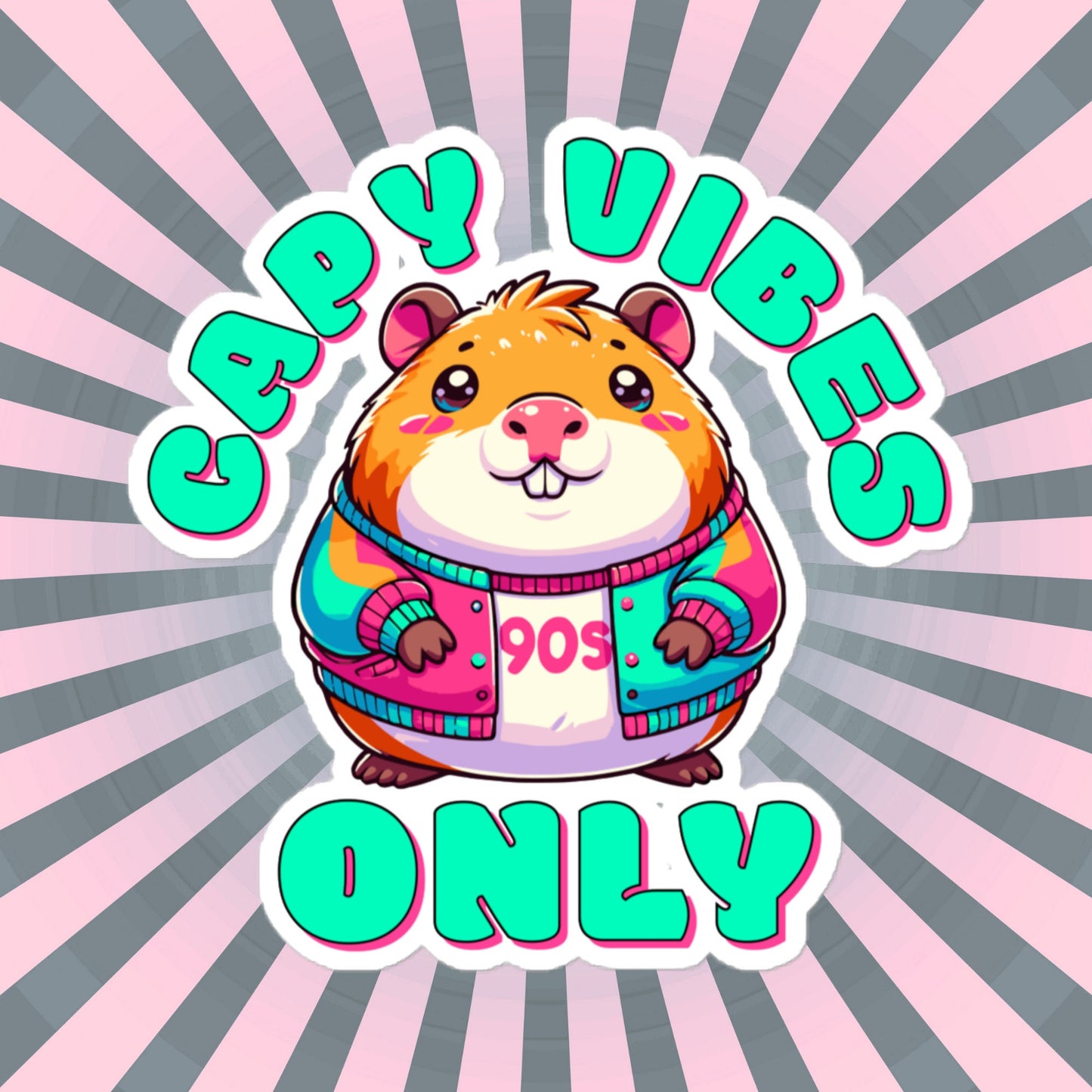 Capy Vibes Only Capybara Sticker, Colorful Pastel Goth Retro Vinyl Sticker