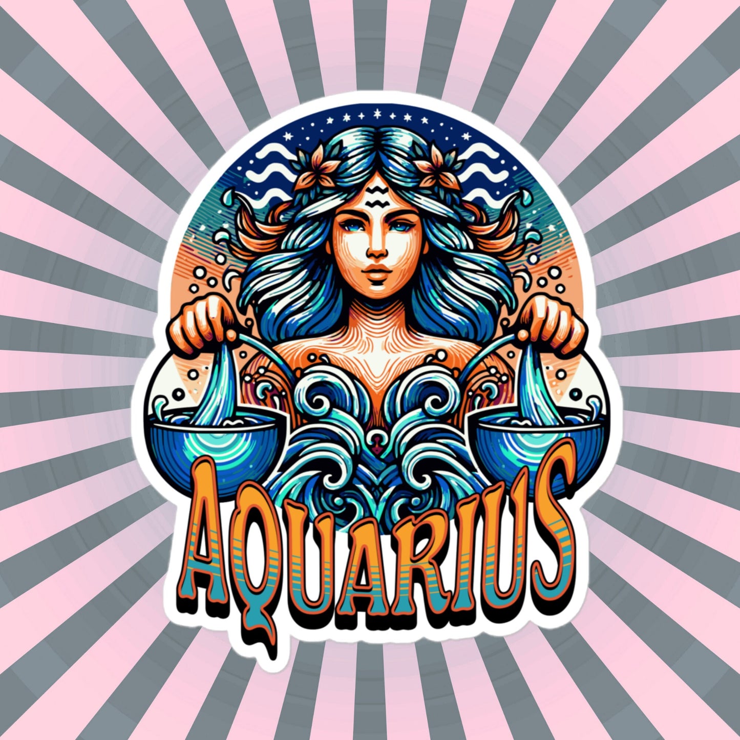 Aquarius Flash Sticker, Zodiac Sign Sticker, Horoscope Custom Aquarius Sticker, Multiple Sizes, Unique Gift
