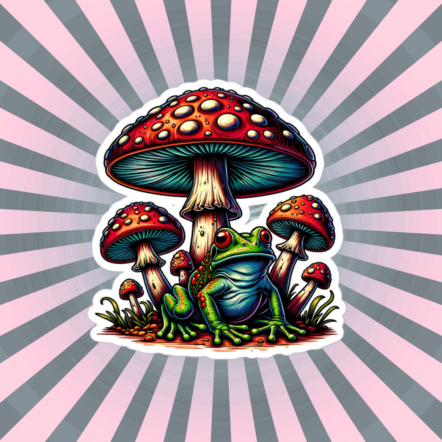 Weirdcore Trippy Mushrooms Frog Sticker WhimsiGoth Original Art Sticker Gift