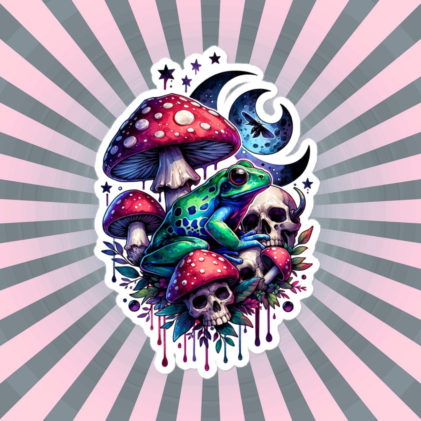 Creepy Whimsigoth Skull Mushrooms Frog Sticker Dark Aesthetic Goth Original Art Weirdcore Weird Stuff Gift