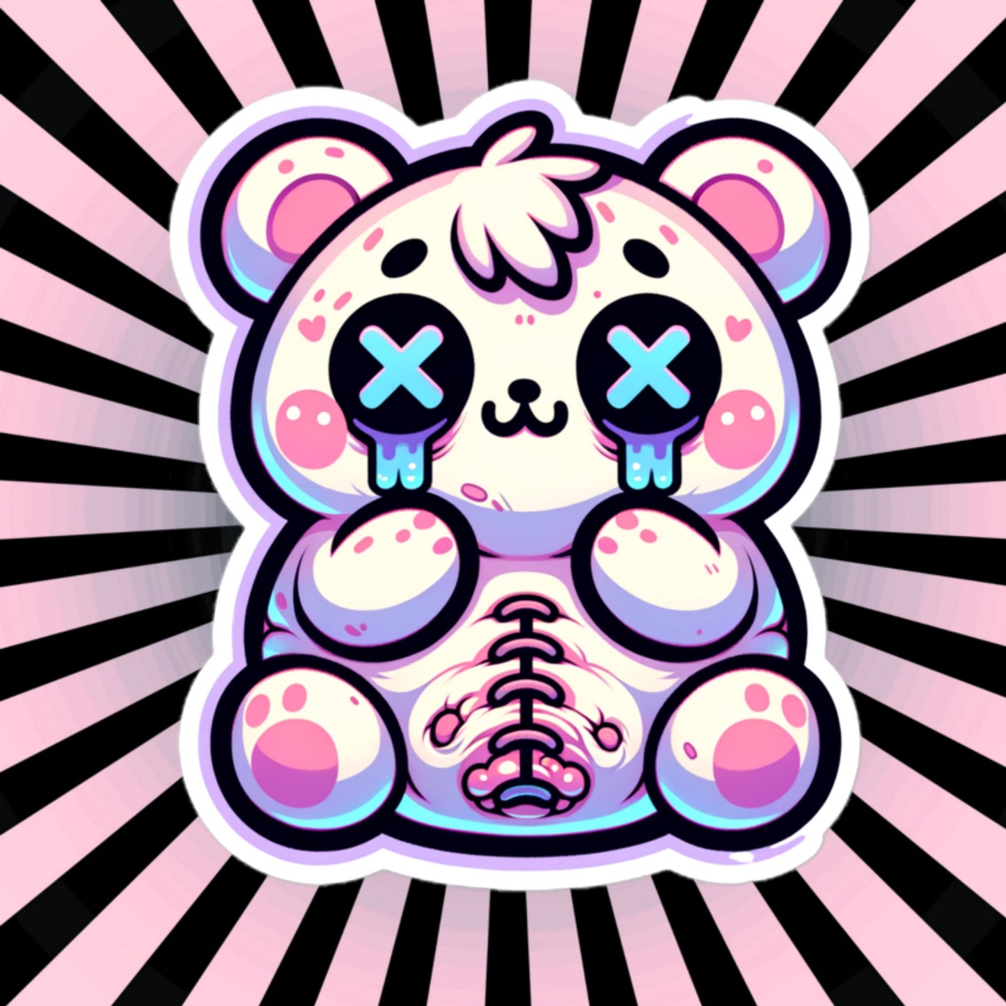Creepy Cute Gore Weirdcore Bear Vinyl Sticker Grunge Pastel Goth Stitch Teddy Weird Sticker Gifts