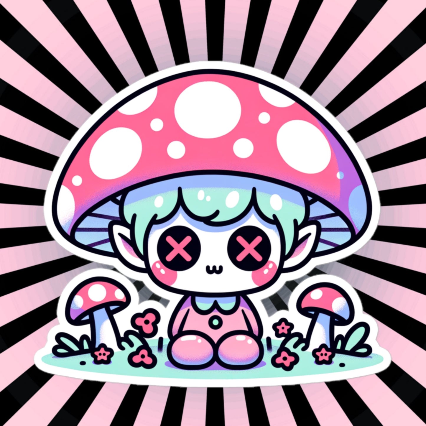 Creepy Cute Gore Clowncore Mushroom Boy Vinyl Sticker Grunge Pastel Goth Sticker Gifts