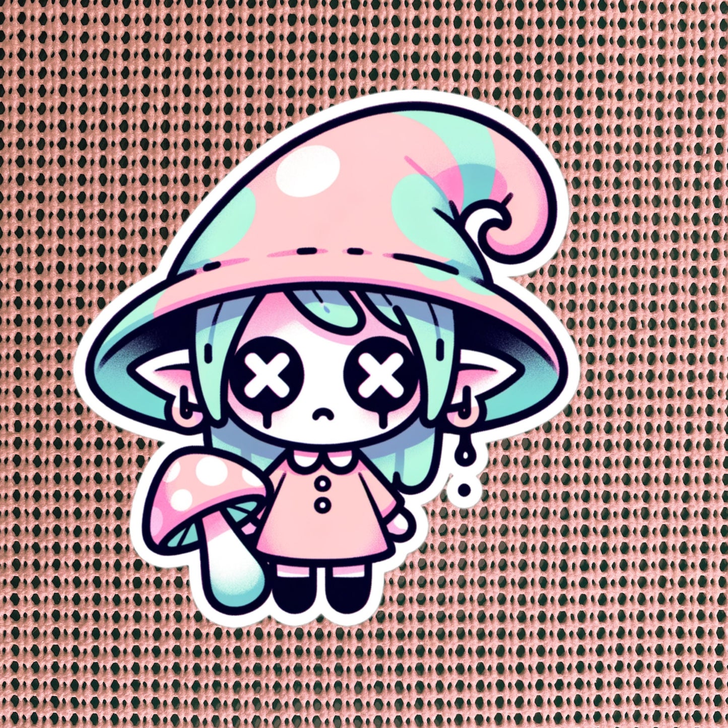 Creepy Cute Gore Clowncore Sad Mushroom Girl Vinyl Sticker Grunge Pastel Goth Sticker Gifts