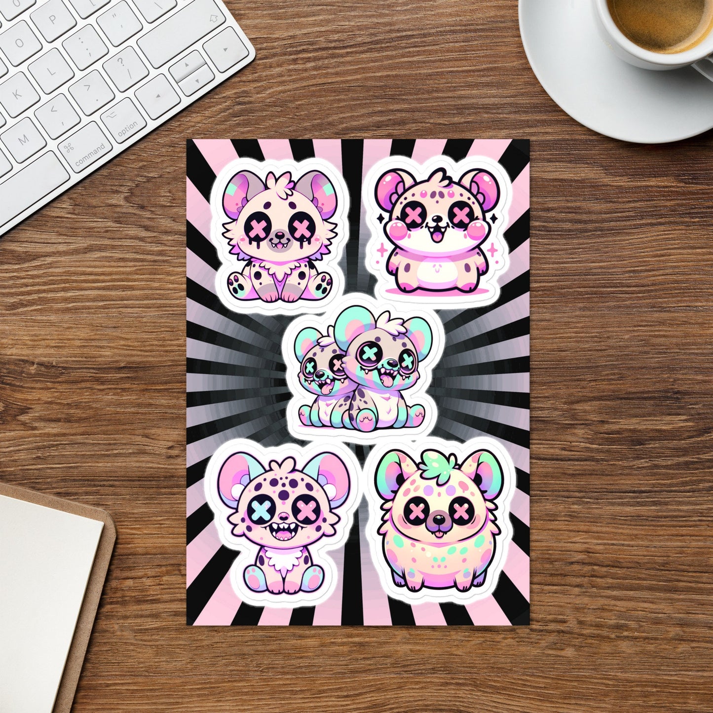 Creepy Cute Gore Clowncore Hyena Sticker Sheet Grunge Pastel Goth Hyena Sticker Pack