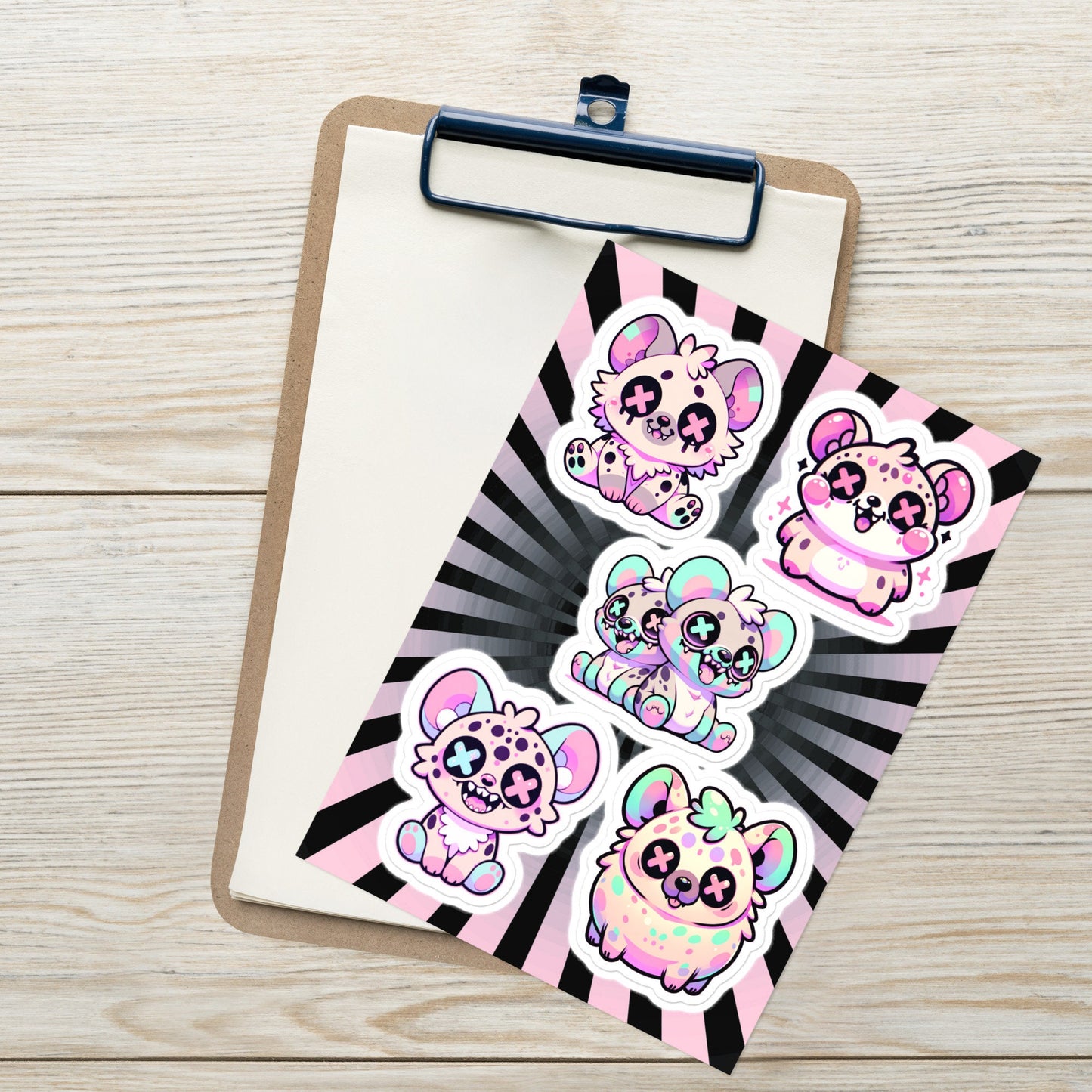 Creepy Cute Gore Clowncore Hyena Sticker Sheet Grunge Pastel Goth Hyena Sticker Pack