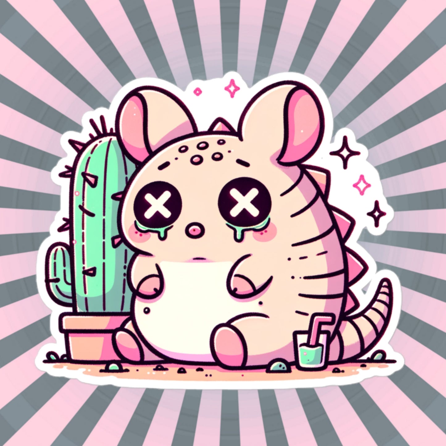 Weirdcore Pastel Goth Grunge Cute Armadillo Vinyl Sticker Sad Dillo Oddcore Waterproof Sticker, Weird Stuff Unique Gift