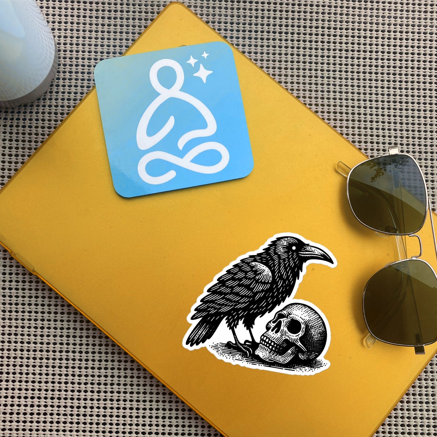 Weirdcore Gothic Raven and Skull Vinyl Sticker Spooky Grunge Goblincore Crow Skull Waterproof Sticker