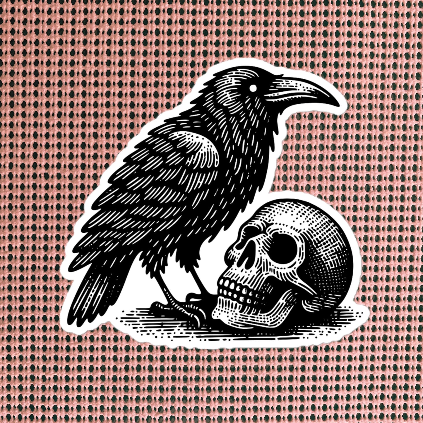 Weirdcore Gothic Raven and Skull Vinyl Sticker Spooky Grunge Goblincore Crow Skull Waterproof Sticker