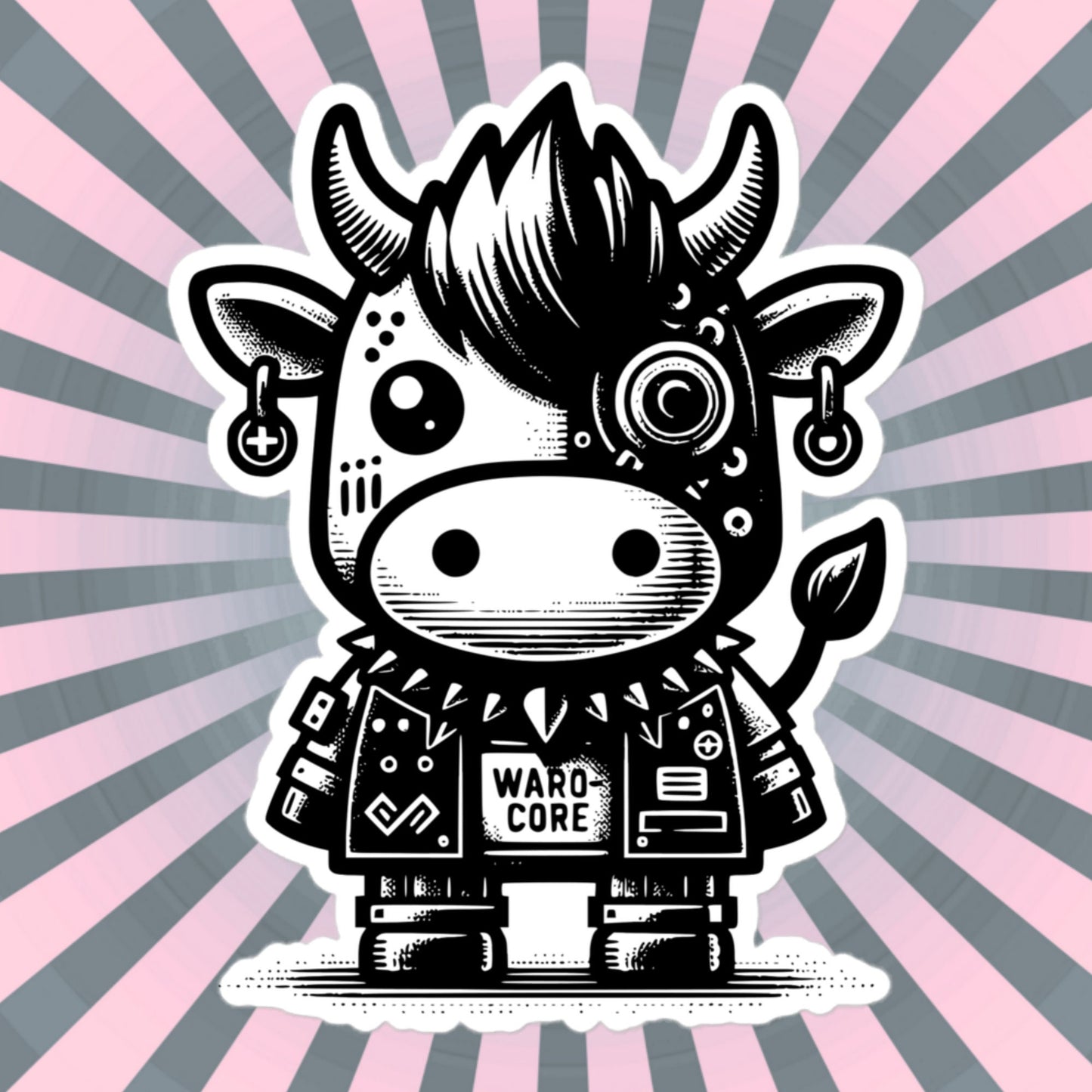 Gothic Grunge Punkrock Cyborg Cow Sticker Vinyl Waterproof Cyberpunk Animal Sticker for Tumblers, Car Bumpers, Books and Crafts