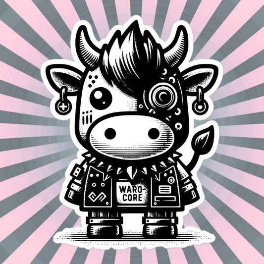 Gothic Grunge Punkrock Cyborg Cow Sticker Vinyl Waterproof Cyberpunk Animal Sticker for Tumblers, Car Bumpers, Books and Crafts