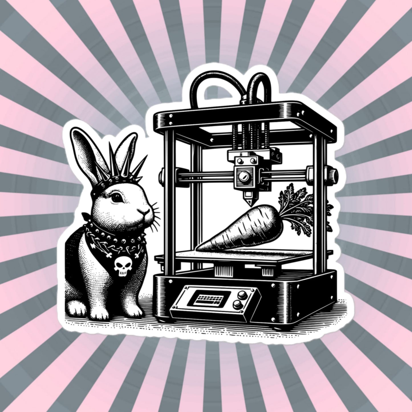 Cyber Goth Punk Bunny 3D Printing Carrot Sticker, Weirdcore Animal Vinyl Waterproof Weird Sticker for Tumblers, Bumpers, Books & Crafts