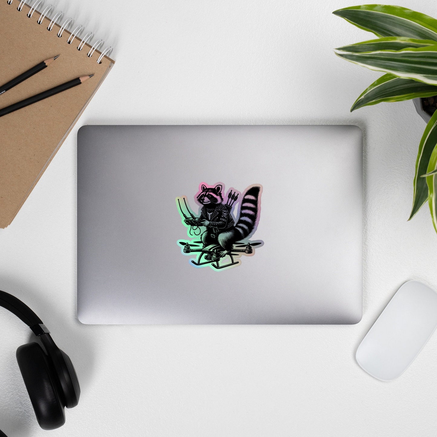Gothic Grunge Punkrock Weirdcore Raccoon Sticker Vinyl Holographic Cyberpunk Raccoon Flying Drone Sticker
