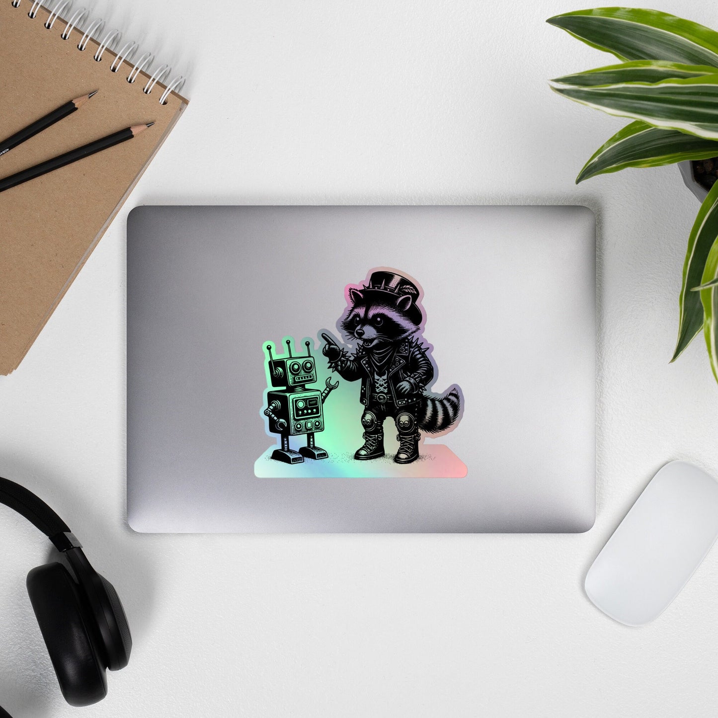 Gothic Grunge Punkrock Weirdcore Raccoon Sticker Vinyl Holographic Cyberpunk Raccoon Robot Debate Sticker