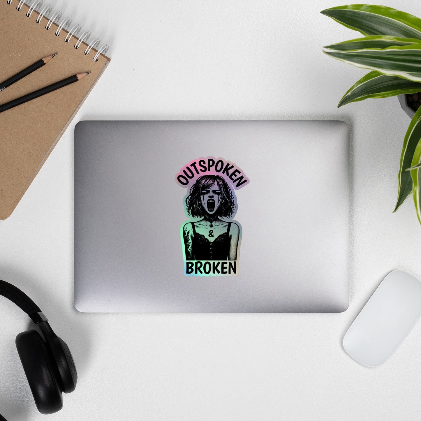Gothic Grunge Punkrock Pastel Goth Girl Screaming Sticker Vinyl Holographic Ventcore Outspoken & Broken Sticker