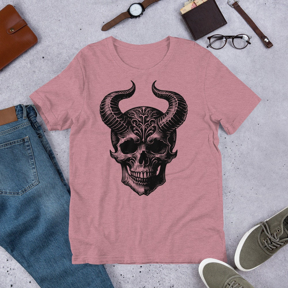 Gothic Grunge Punkrock Horned Skull Shirt Vinyl Waterproof Darkcore T-Shirts for Tumblers, Car Bumpers, Books and Crafts