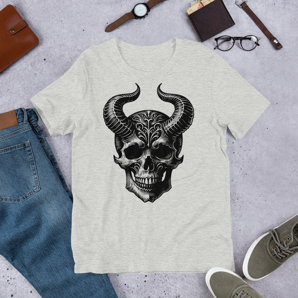 Gothic Grunge Punkrock Horned Skull Shirt Vinyl Waterproof Darkcore T-Shirts for Tumblers, Car Bumpers, Books and Crafts