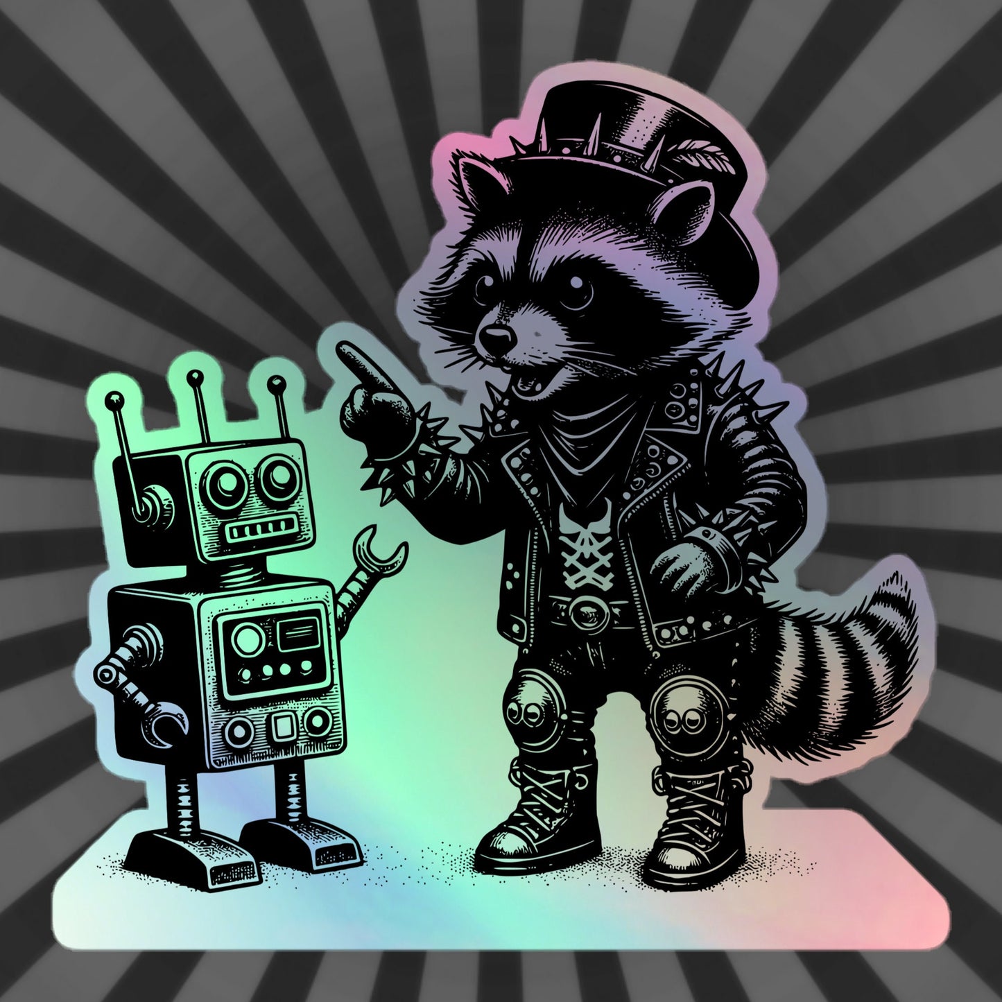 Gothic Grunge Punkrock Weirdcore Raccoon Sticker Vinyl Holographic Cyberpunk Raccoon Robot Debate Sticker