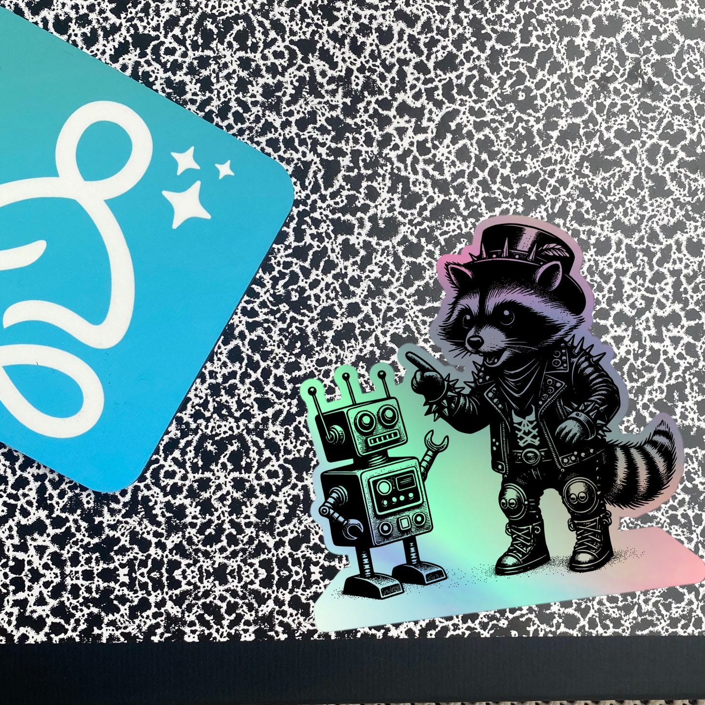 Gothic Grunge Punkrock Weirdcore Raccoon Sticker Vinyl Holographic Cyberpunk Raccoon Robot Debate Sticker