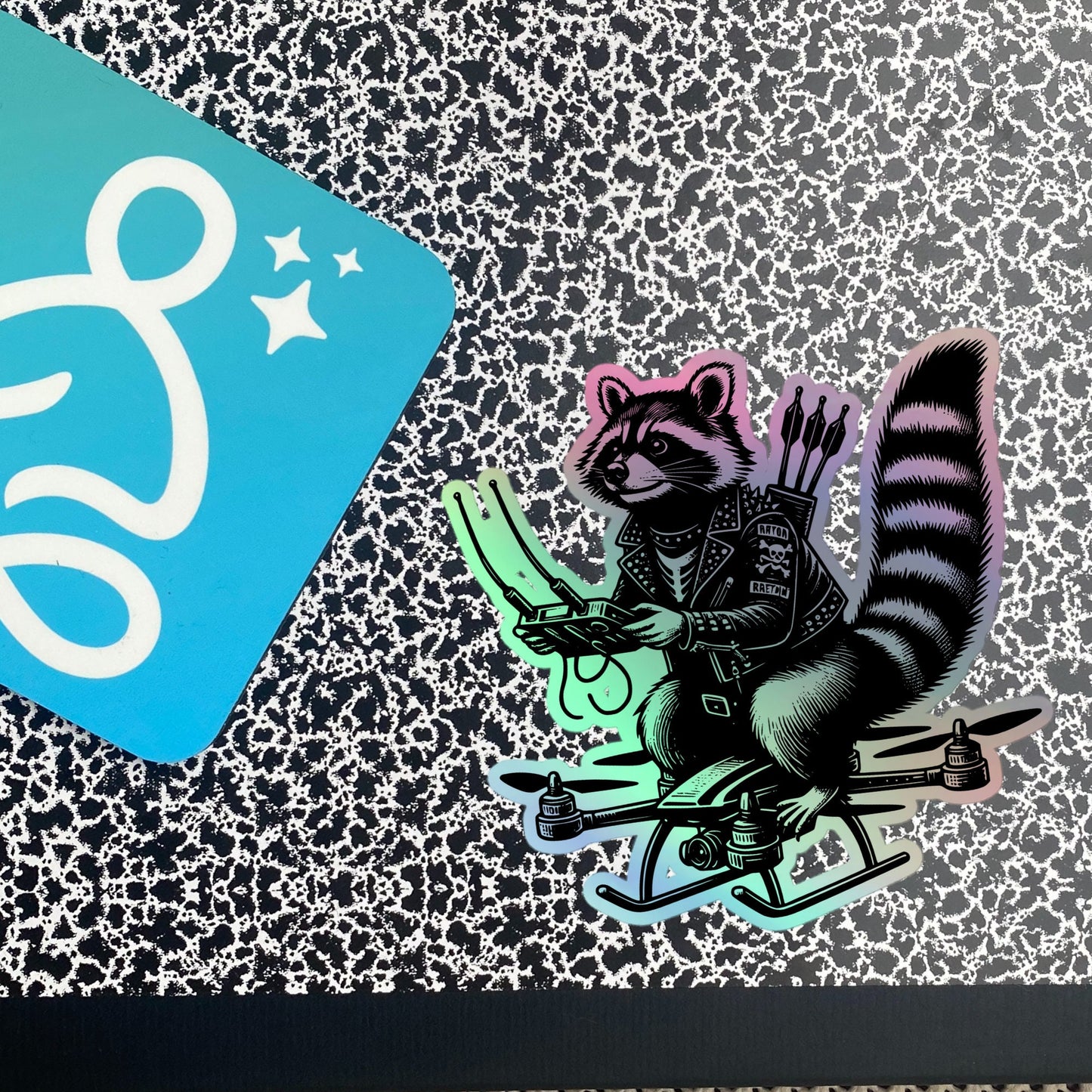 Gothic Grunge Punkrock Weirdcore Raccoon Sticker Vinyl Holographic Cyberpunk Raccoon Flying Drone Sticker