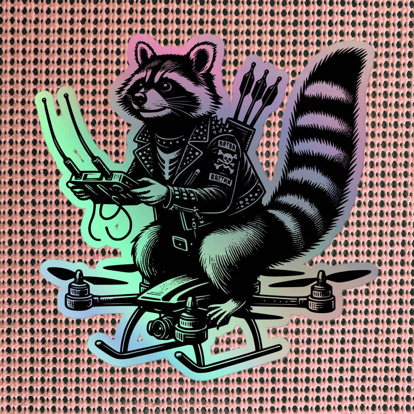 Gothic Grunge Punkrock Weirdcore Raccoon Sticker Vinyl Holographic Cyberpunk Raccoon Flying Drone Sticker