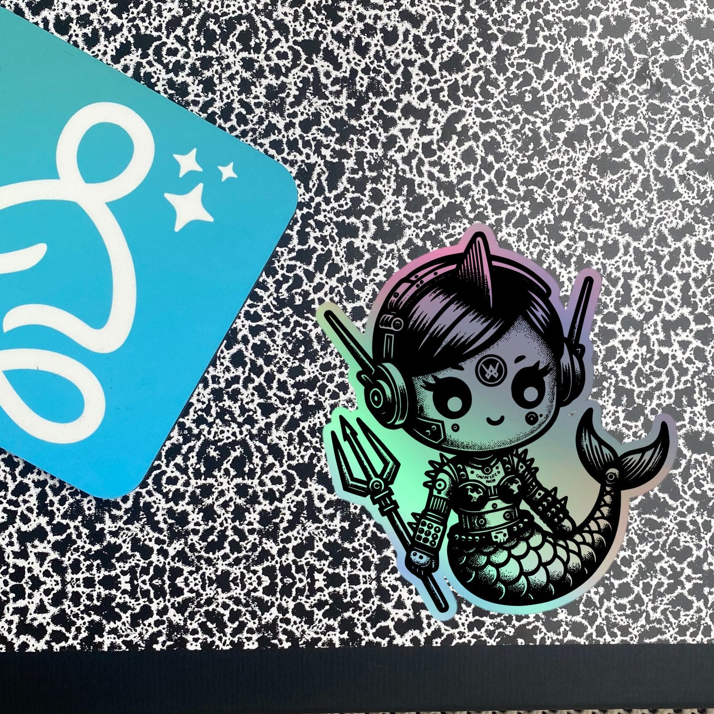 Gothic Grunge Punkrock Cyborg Mermaid Sticker Vinyl Holographic Cyberpunk Sticker for Tumblers, Phone Cases, Laptops, Books and Crafts