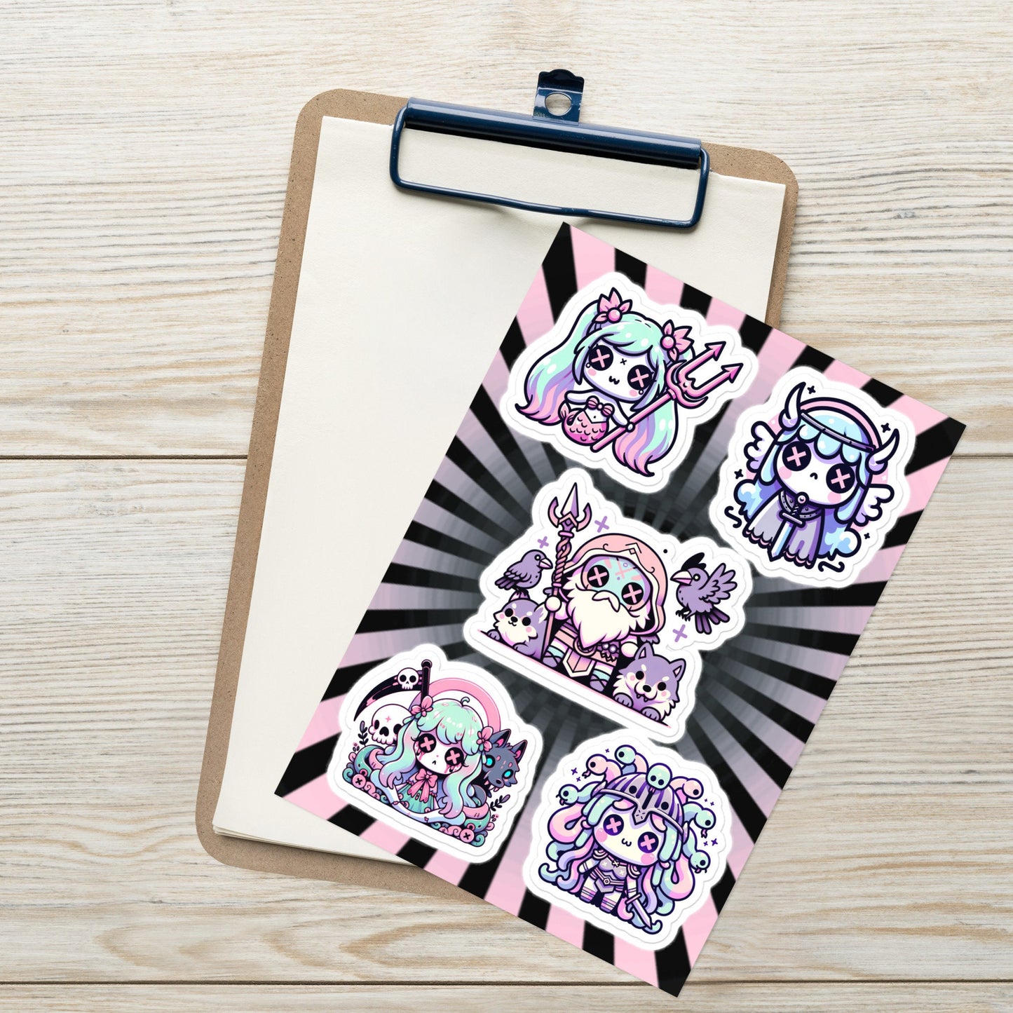 Creepy Cute Gore Mythical Characters Sticker Sheet Grunge Pastel Goth Odin Valkyrie Hel Medusa Siren Sticker Pack