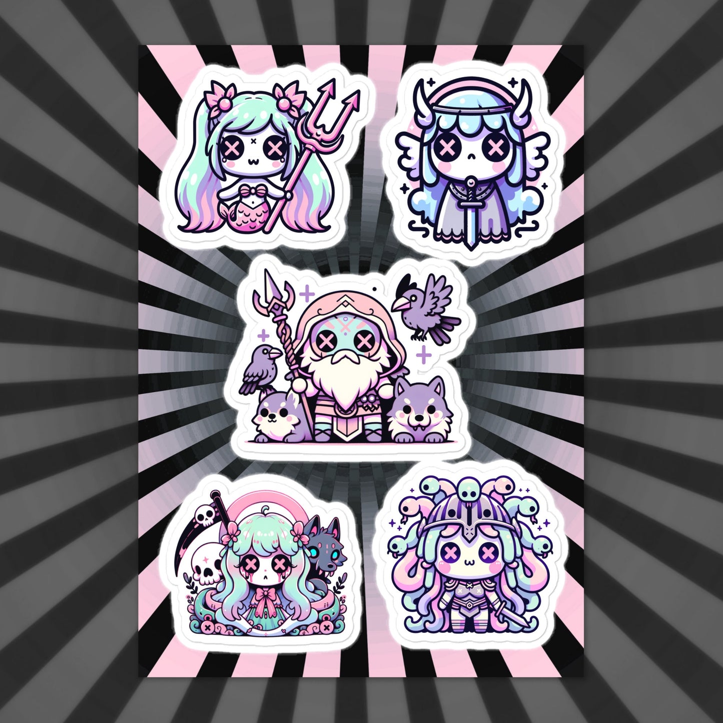 Creepy Cute Gore Mythical Characters Sticker Sheet Grunge Pastel Goth Odin Valkyrie Hel Medusa Siren Sticker Pack