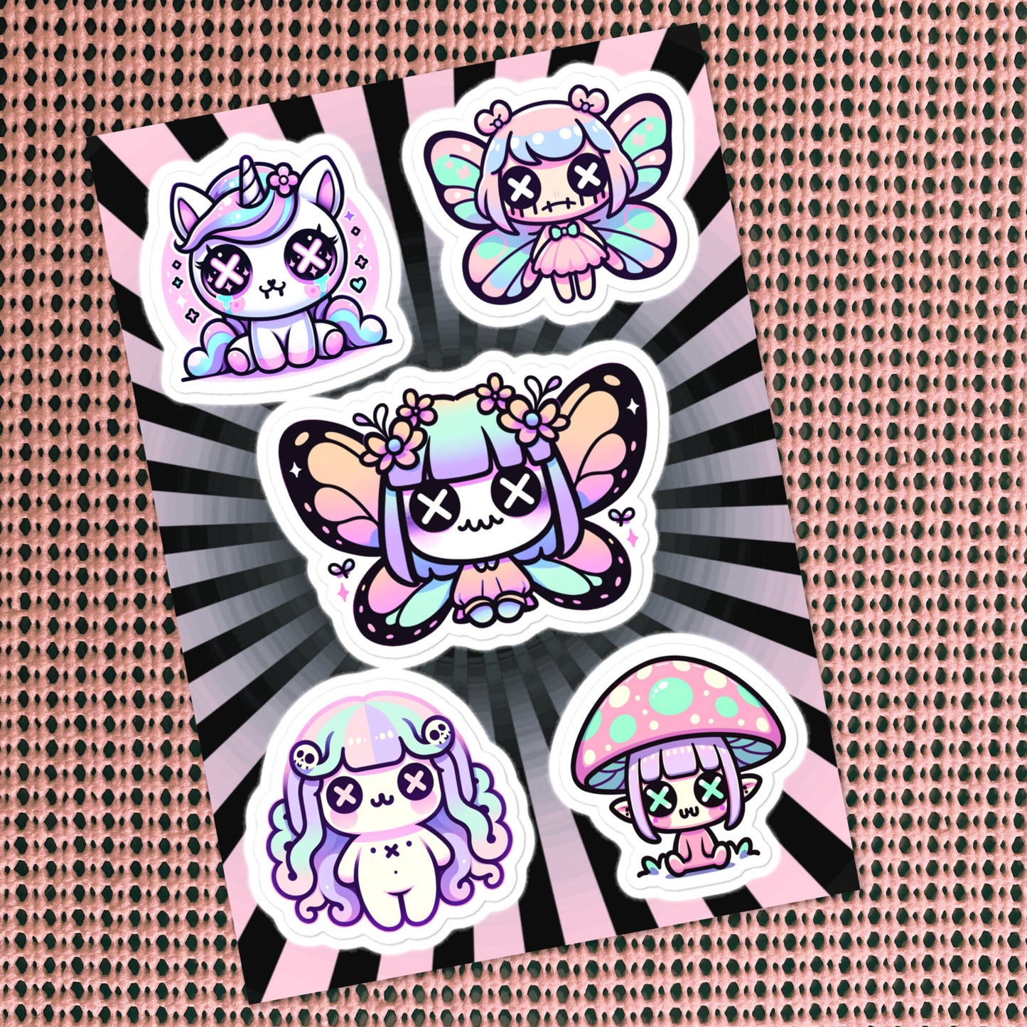 Creepy Cute Gore Mythical Faery Characters Sticker Sheet Grunge Pastel Goth Unicorn Mushroom Elf Fairy Medusa Sticker Pack