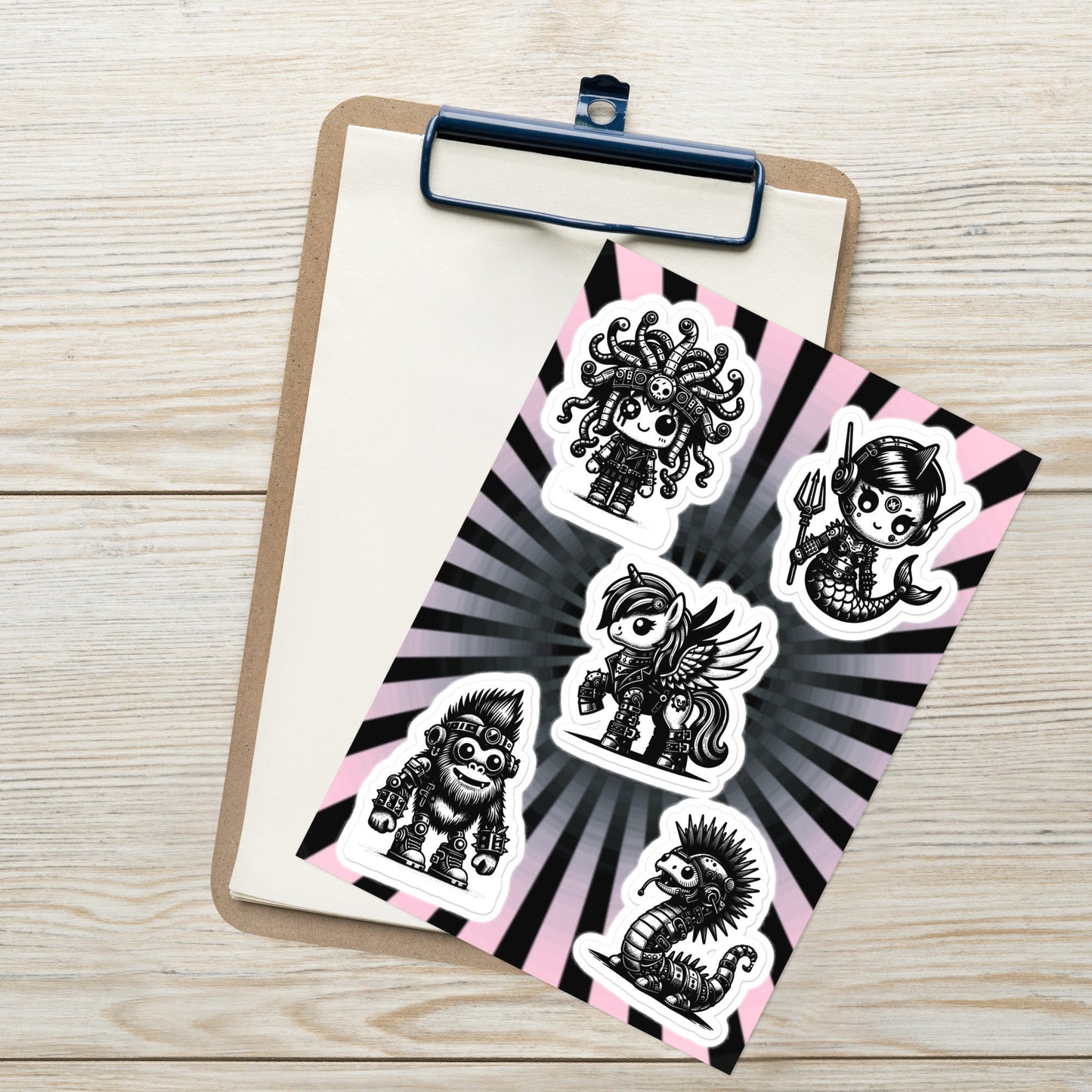 Gothic Grunge Punkrock Cryptid Vinyl Sticker Sheet Sasquatch Lock Ness Medusa Mermaid Unicorn Sticker Pack