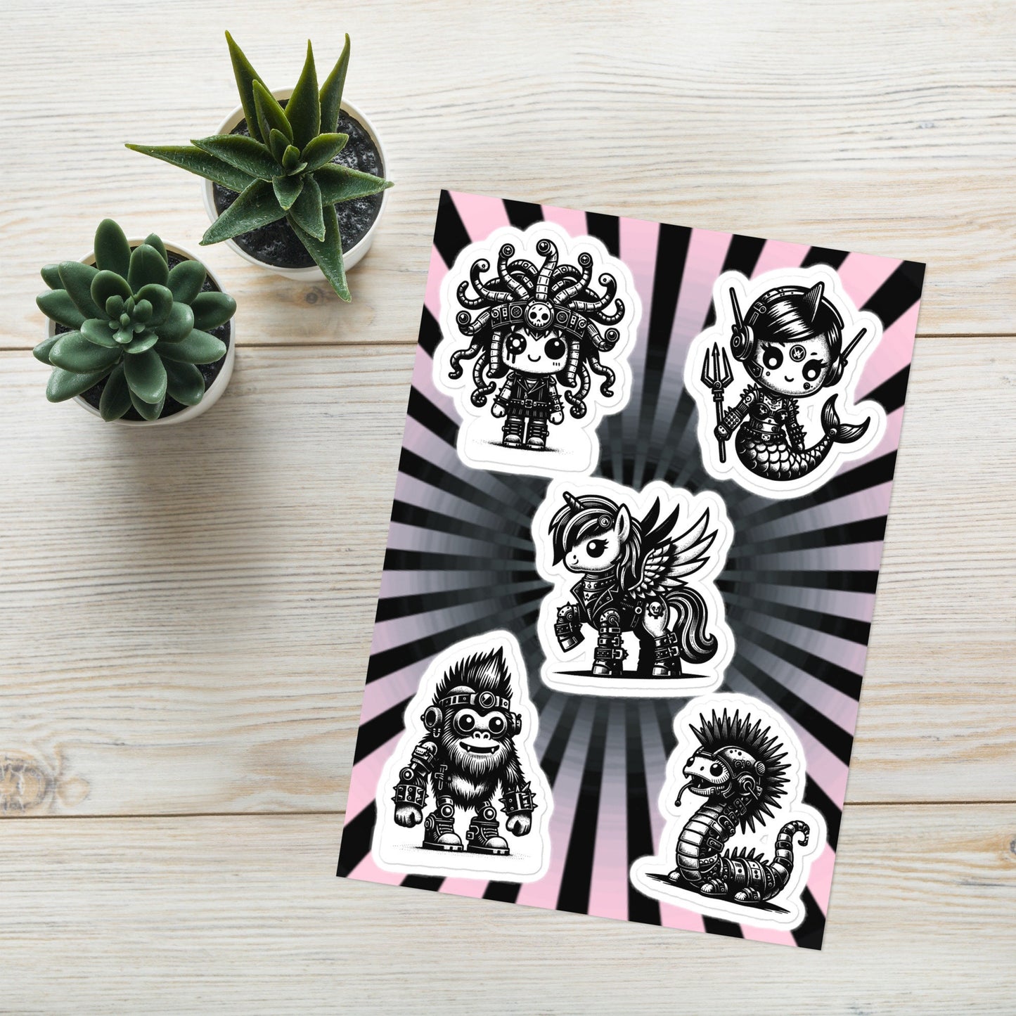 Gothic Grunge Punkrock Cryptid Vinyl Sticker Sheet Sasquatch Lock Ness Medusa Mermaid Unicorn Sticker Pack