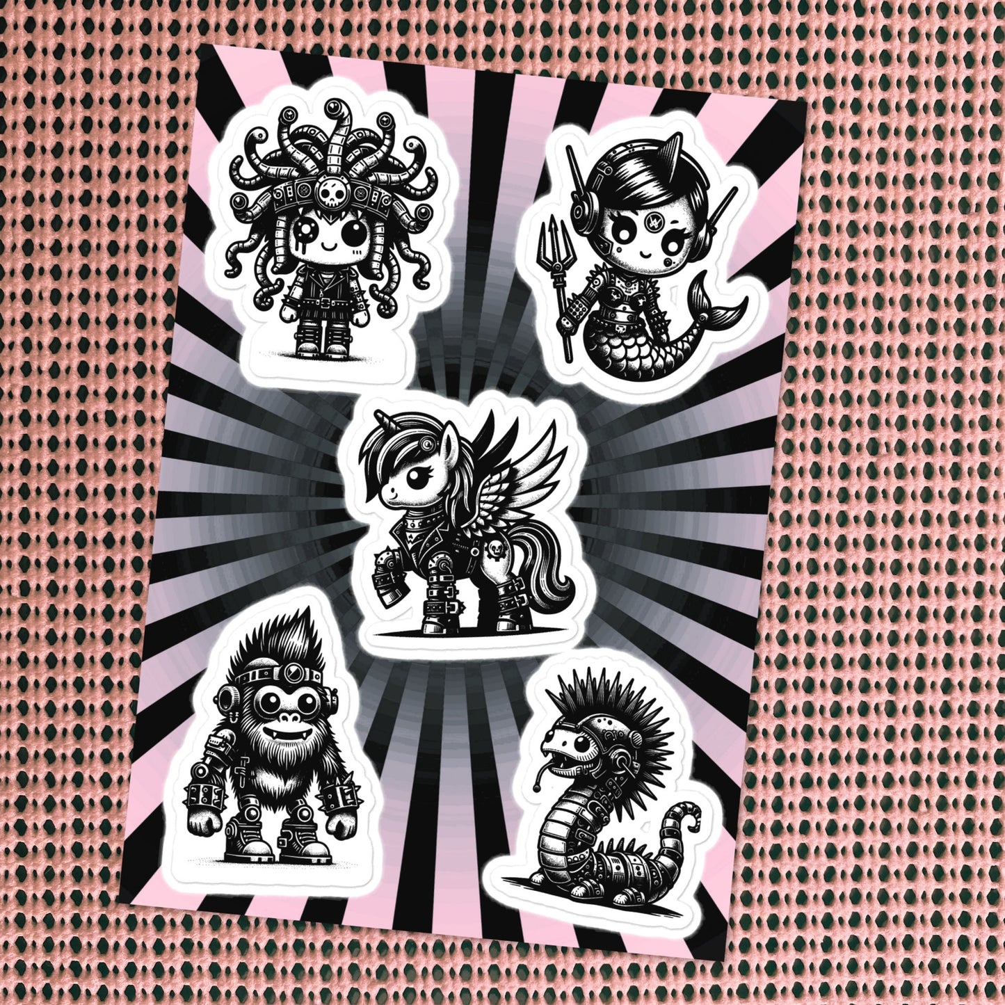 Gothic Grunge Punkrock Cryptid Vinyl Sticker Sheet Sasquatch Lock Ness Medusa Mermaid Unicorn Sticker Pack