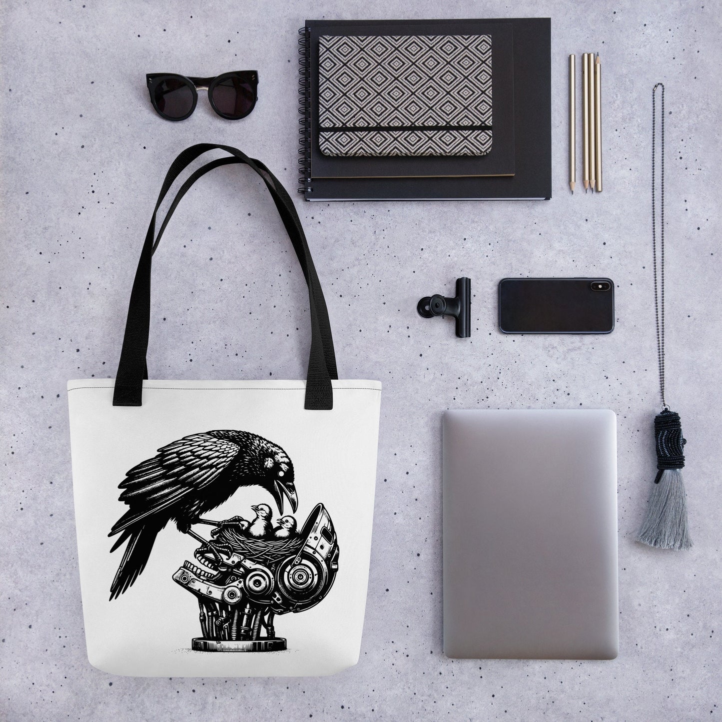 White Pastel Goth Grunge Punk Raven Rewire Robot Tote Bag Animal vs Tech Gothic DreamSage Tote Bag