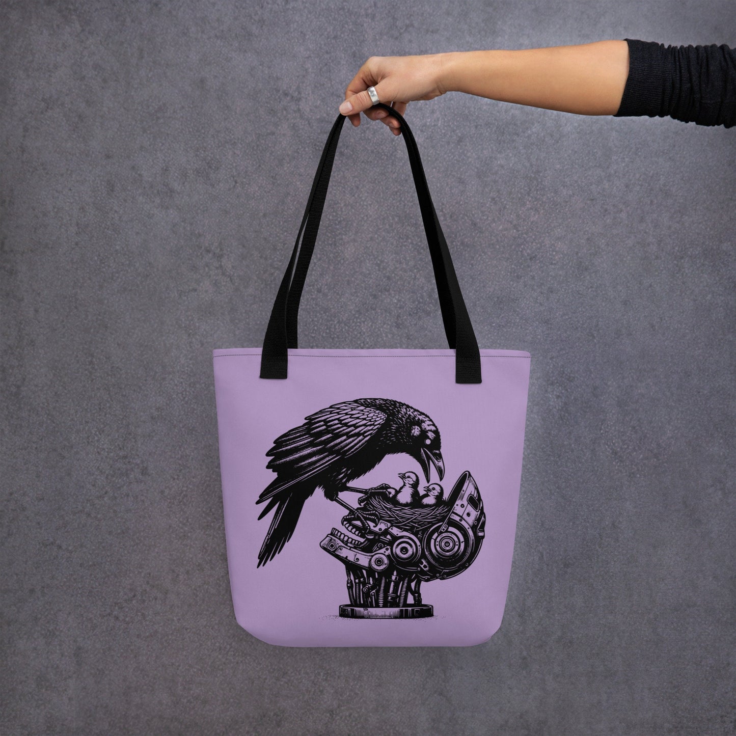 Purple & Black Pastel Goth Grunge Punk Raven Nest Robot Tote Bag Animal vs Tech Gothic DreamSage Tote Bag
