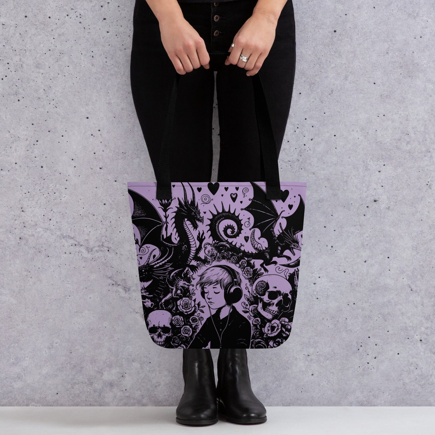 PURPLE Gothic Grunge Pastel Goth Drowning Out The Demons Tote Bag, Ventcore Darkcore Weird Stuff Dark Aesthetic Tote Bag