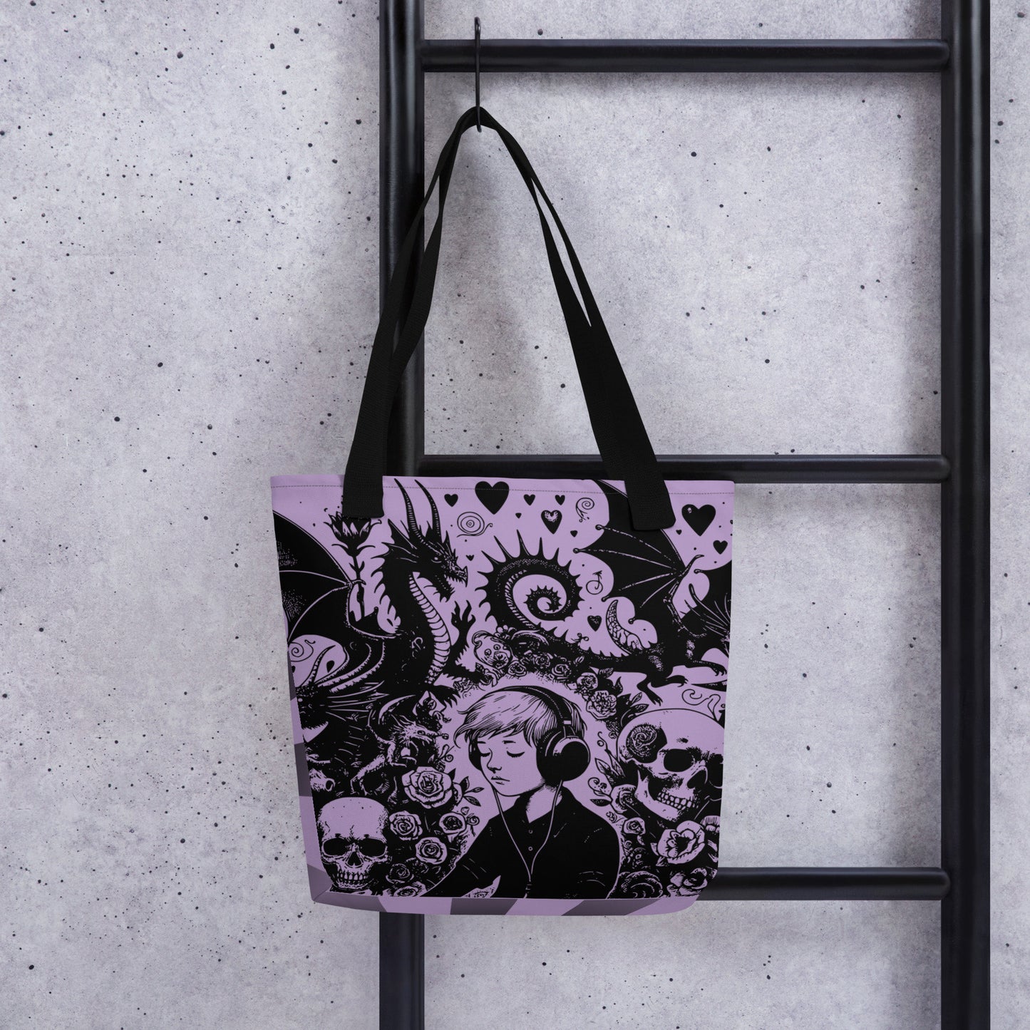 PURPLE Gothic Grunge Pastel Goth Drowning Out The Demons Tote Bag, Ventcore Darkcore Weird Stuff Dark Aesthetic Tote Bag