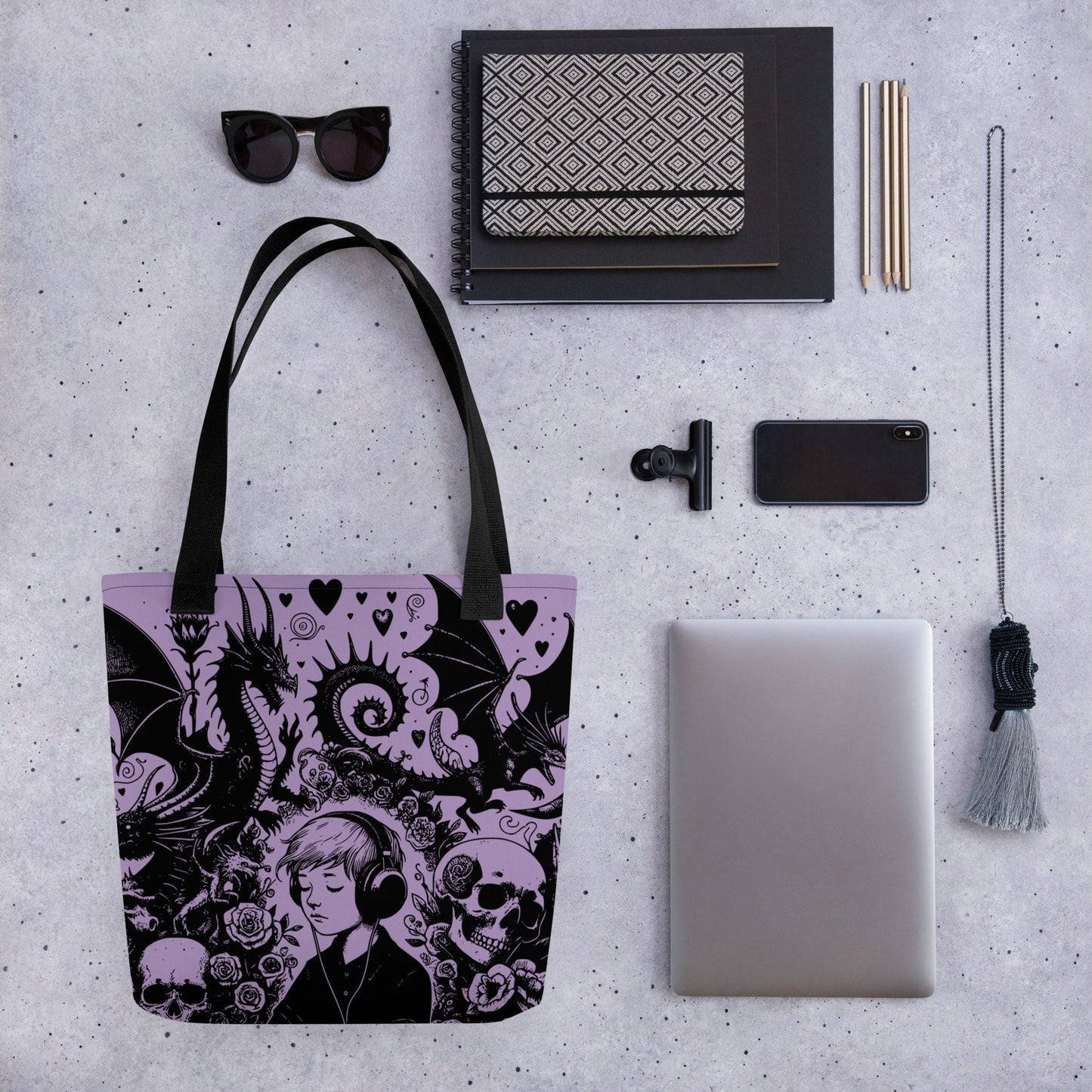 PURPLE Gothic Grunge Pastel Goth Drowning Out The Demons Tote Bag, Ventcore Darkcore Weird Stuff Dark Aesthetic Tote Bag