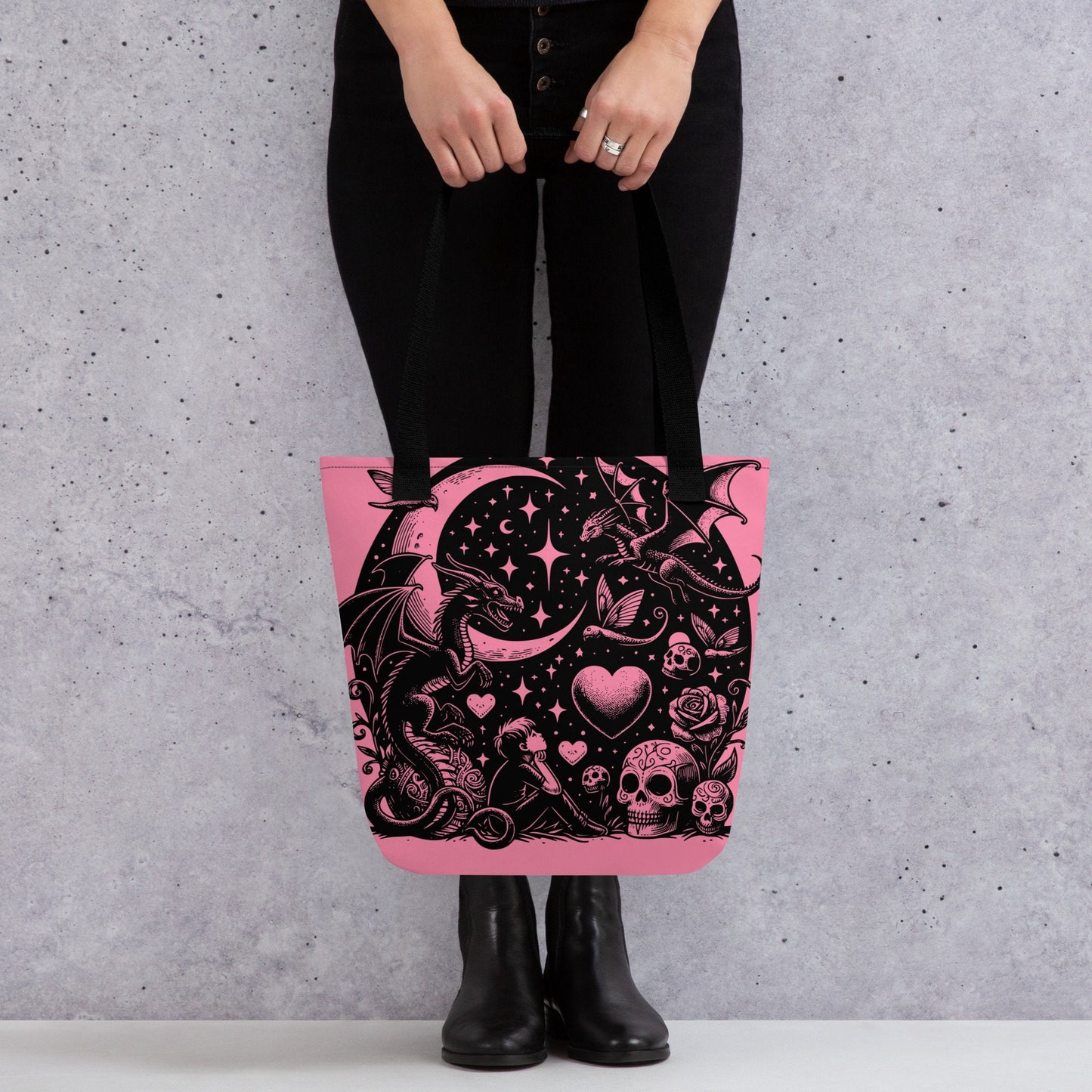 PINK Gothic Grunge Pastel Goth Moon Gazer Tote Bag, Ventcore Darkcore Weird Stuff Dark Aesthetic Tote Bag