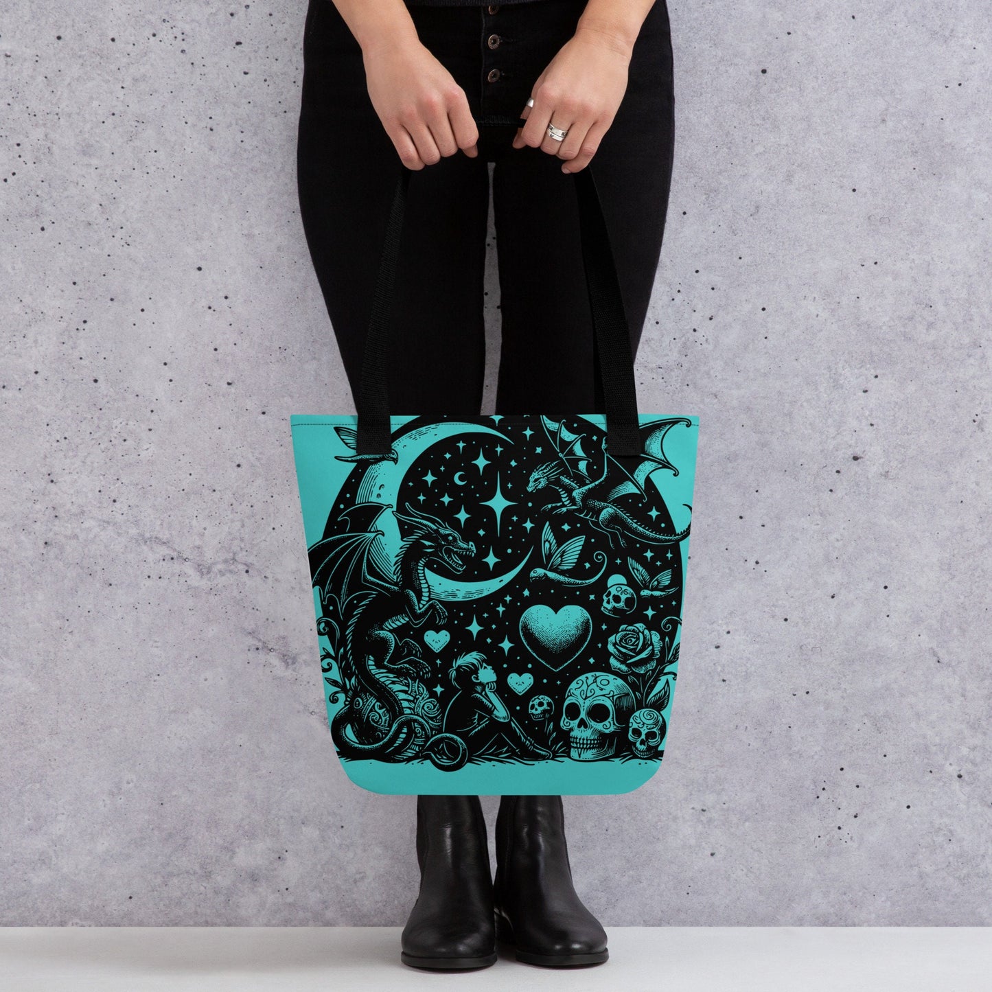 AQUA Gothic Grunge Pastel Goth Moon Gazer Tote Bag, Ventcore Darkcore Weird Stuff Dark Aesthetic Tote Bag